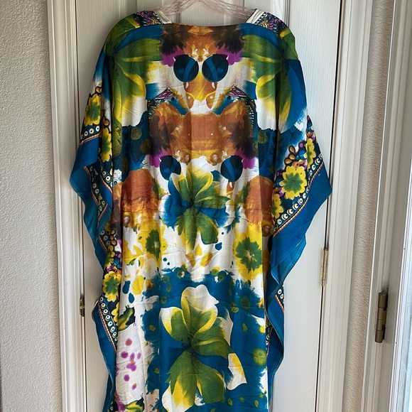 NWT AMERICAN LEISURE COLORFUL FLORAL PRINT CAFTAN ONE SIZE - Picture 9 of 9